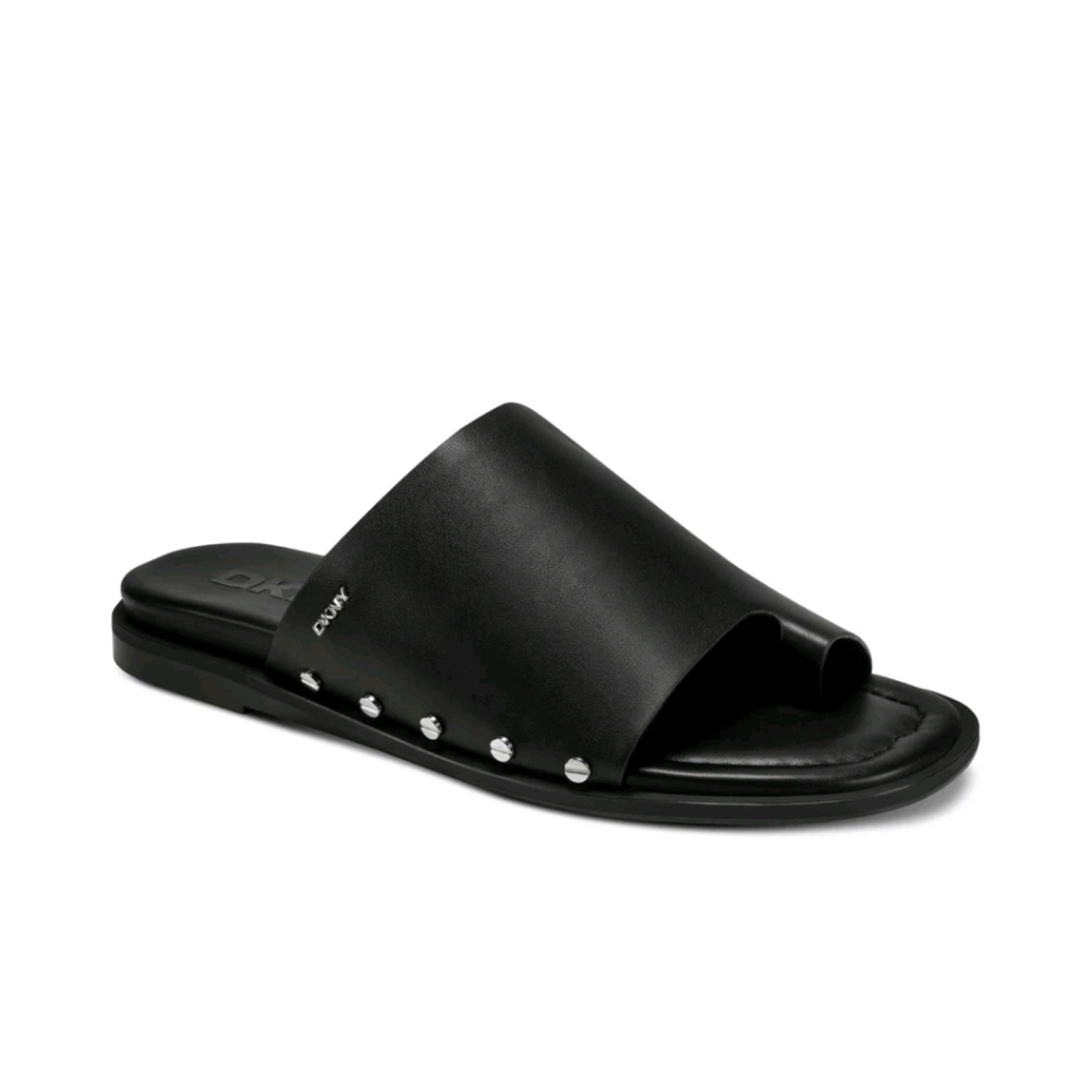 DKNY Colwyn Black Leather Slip-On Flat Sandals Women's Size 9.5 New